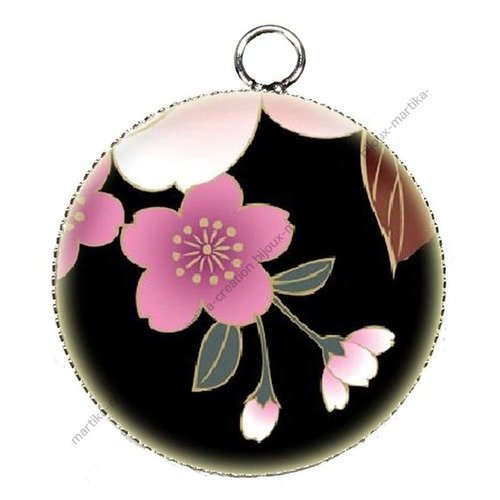 Pendentif charms breloque cabochon metal et  résine epoxy fleur  25 mm n°31