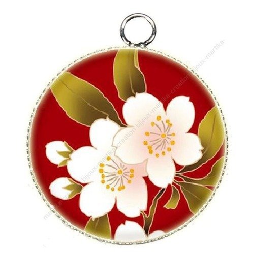 Pendentif charms breloque cabochon metal et  résine epoxy fleur  25 mm n°29