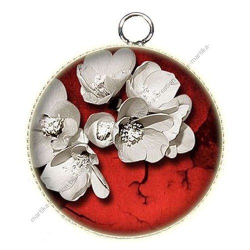 Pendentif charms cabochon metal et  résine epoxy fleur 25 mm n°23