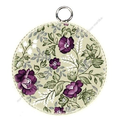 Pendentif charms cabochon metal et  résine epoxy fleur 25 mm n°13