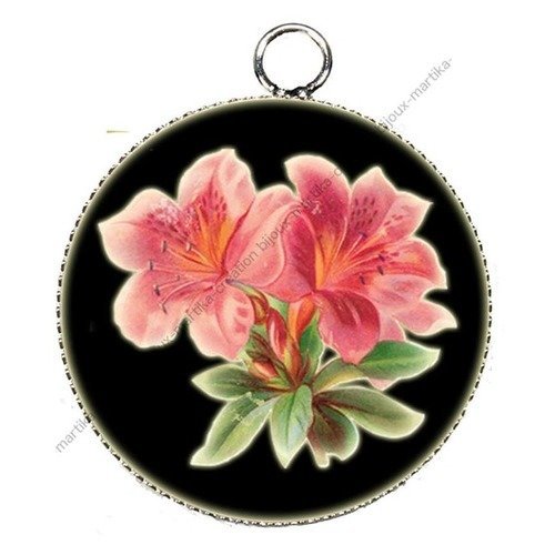 Pendentif charms cabochon metal et  résine epoxy fleur 25 mm n°9