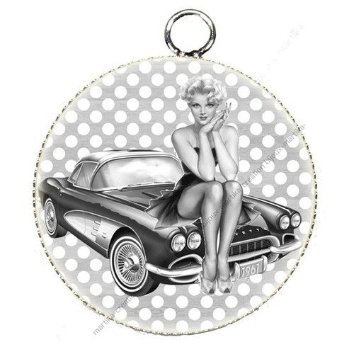 1 pendentif cabochon pin up metal argenté epoxy  made in france up3