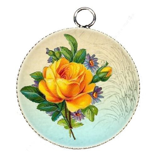 1 pendentif charms cabochon metal epoxy collection rose  25 mm r12