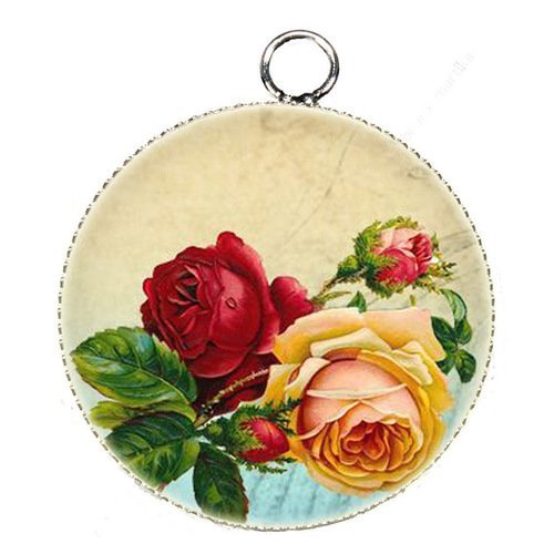 1 pendentif charms cabochon metal epoxy collection rose  25 mm r6
