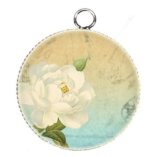 1 pendentif charms cabochon metal epoxy collection rose 25 mm r2