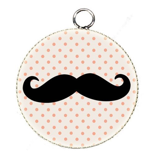 1 pendentif charms cabochon metal epoxy moustache  pois rosé 25 mm 