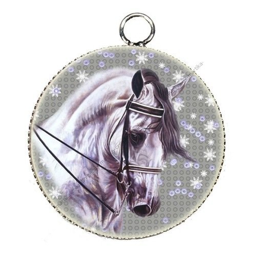 1 pendentif cabochon metal resine cheval blanc