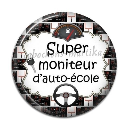 Cabochon super moniteur d'auto école, résine, 25 mm 