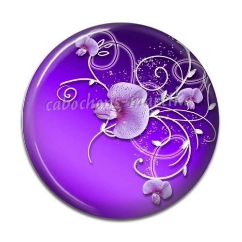 Cabochon fleur violet 25 mm résine