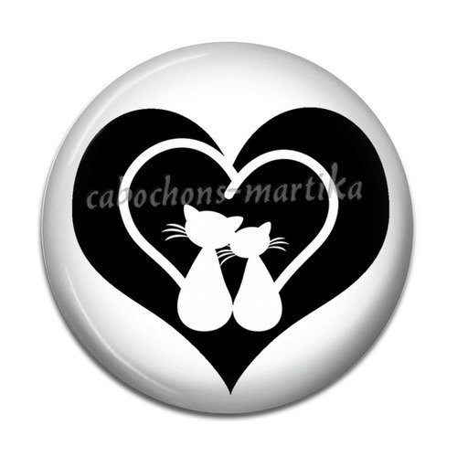 Cabochon chat noir et blanc résine 25 mm