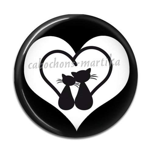 Cabochon chat noir et blanc résine 25 mm
