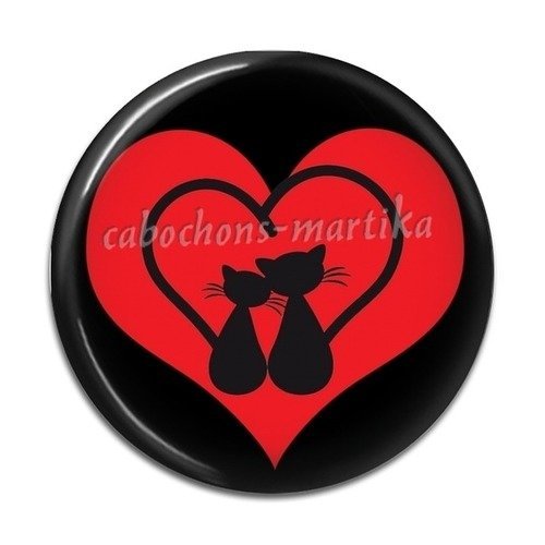 Cabochon chat noir et rouge résine 25 mm