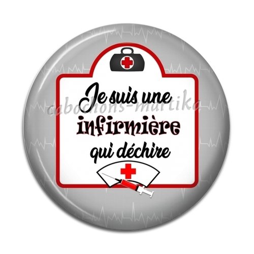 Cabochon je suis une infirmière qui déchire, cabochon résine 25 mm 