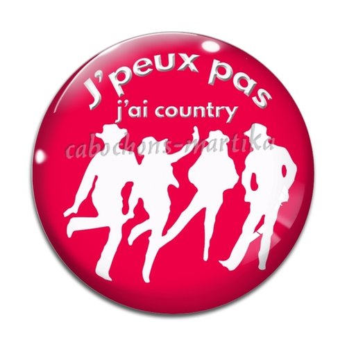 Cabochon verre j'peux pas j'ai country, 25 mm