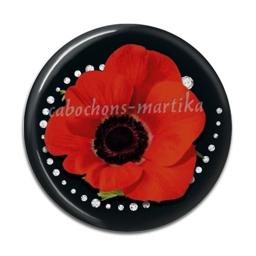 Cabochon coquelicot, résine epoxy 20 mm 