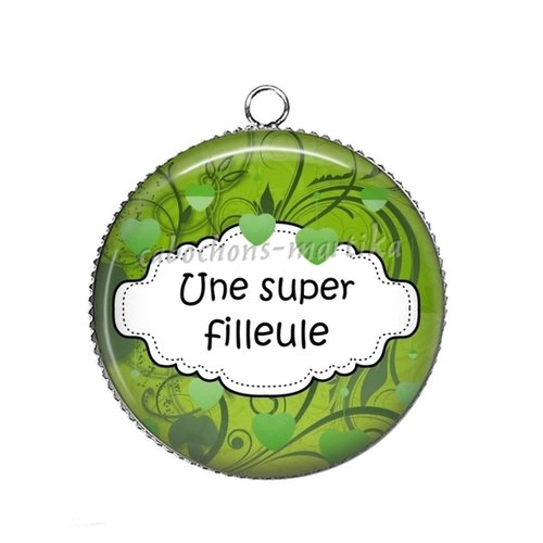 Pendentif filleule, cabochon résine 25 mm