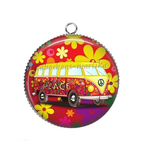 1 pendentif voiture combi, cabochon résine 25 mm