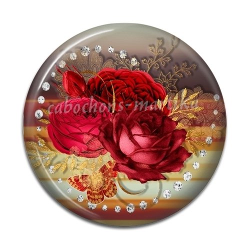 Cabochon fleur rose résine 25 mm 