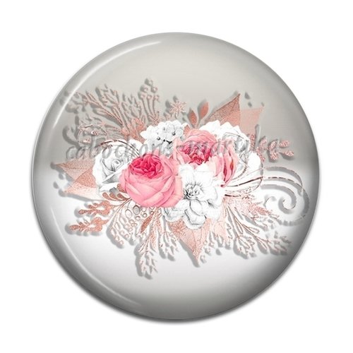Cabochon fleur rose, verre 20 mm