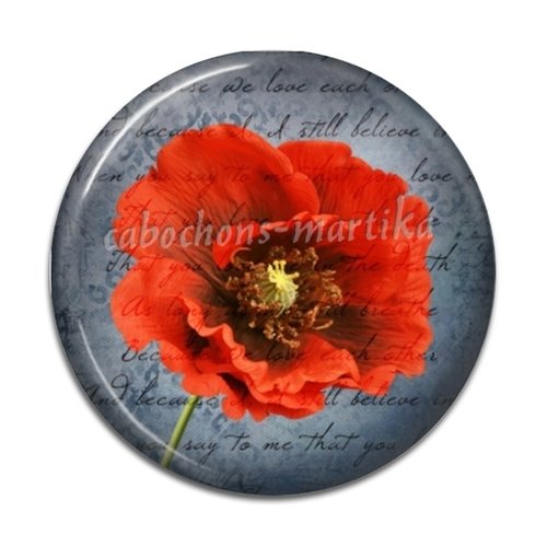 Cabochon coquelicot, résine epoxy 20 mm