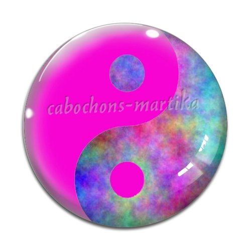 Cabochon yin yang verre 25 mm