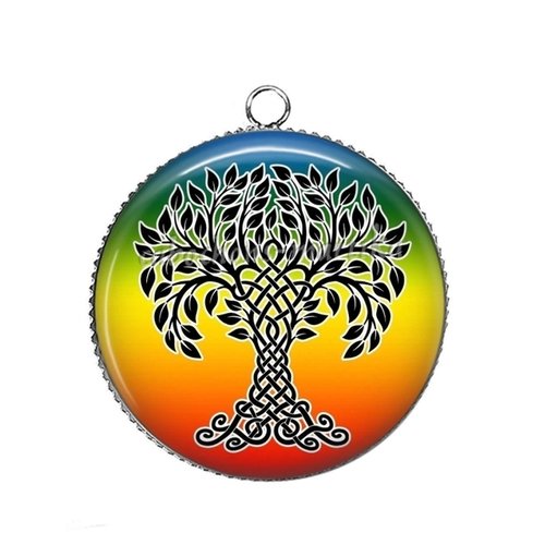 Pendentif cabochon arbre de vie, résine 25 mm