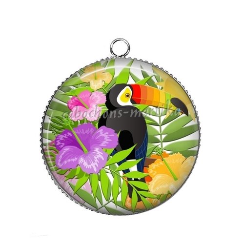 Pendentif cabochon oiseau toucan