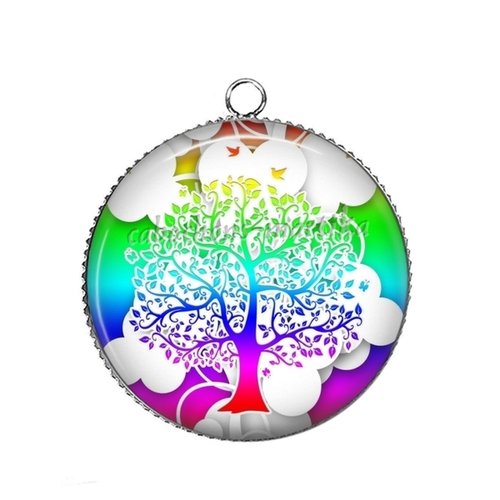 Pendentif arbre de vie, cabochon résine 25 mm