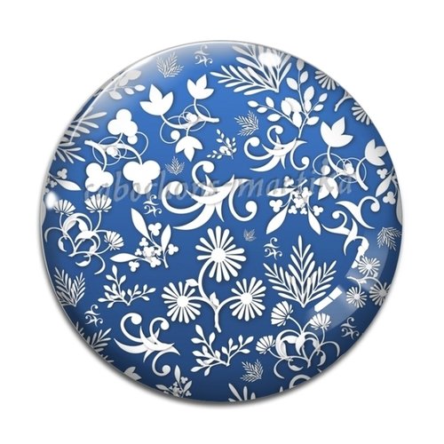 Cabochon fleur font bleu, résine ou verre, plusieurs tailles