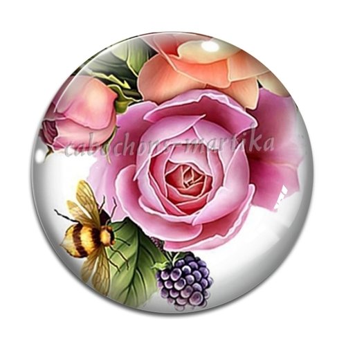 Cabochon rose, verre ou résine, plusieurs tailles