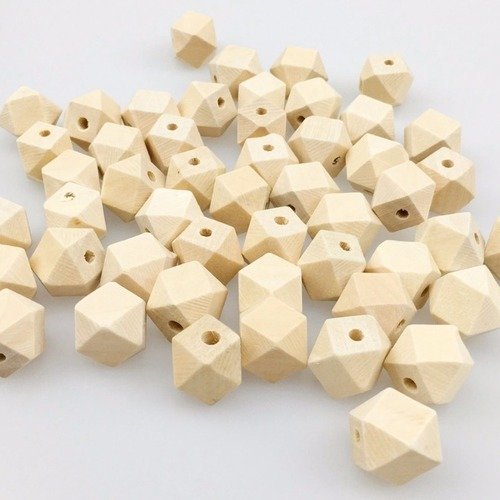 10 perles en bois brut 16 mm 100% naturelle géométrique octogonale