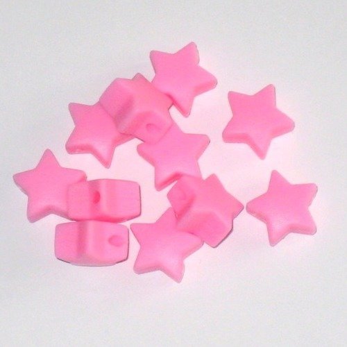 5 perles silicone forme étoile 15 mm rose