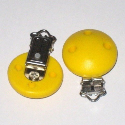 Pince clip attache tétine silicone ronde jaune