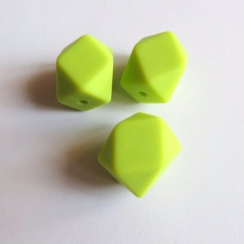 Perle silicone hexagonale vert anis 15 mm