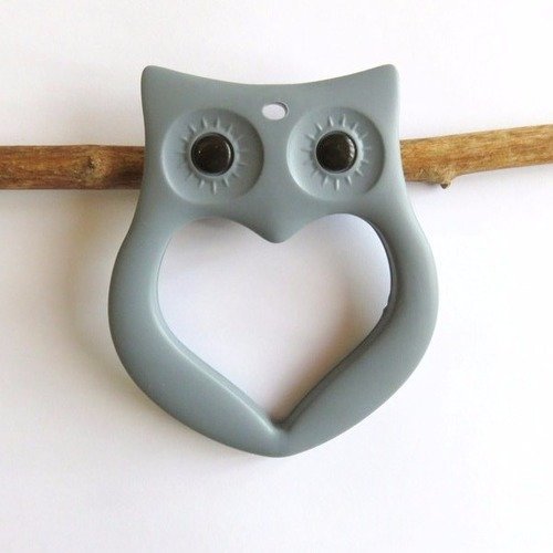 Anneau de dentition hibou en silicone alimentaire gris