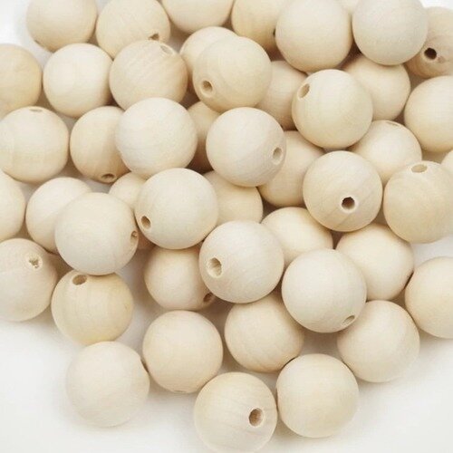 10 perles en bois brut 12 mm 100% naturelle