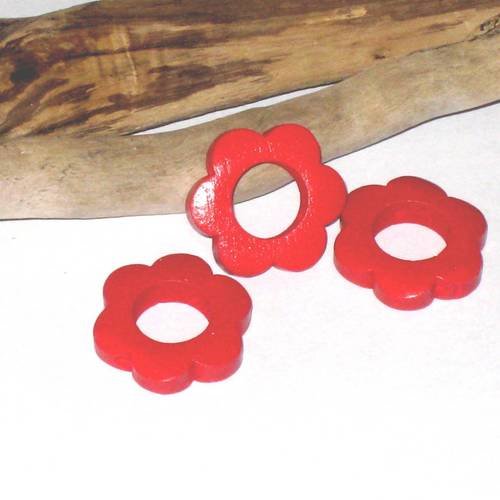 Perle anneau en bois fleur rouge 