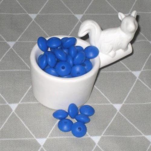 10 perles plates forme lentilles en silicone alimentaire bleu de cobalt 12 mm 