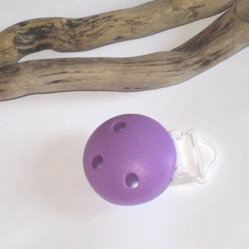 Pince clip attache tétine silicone ronde violette 