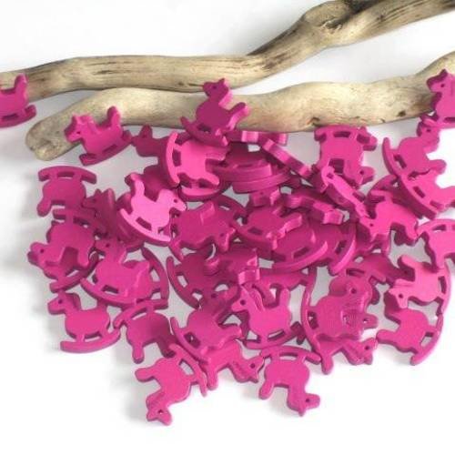 50 perles en bois cheval à bascule rose pour enfant 