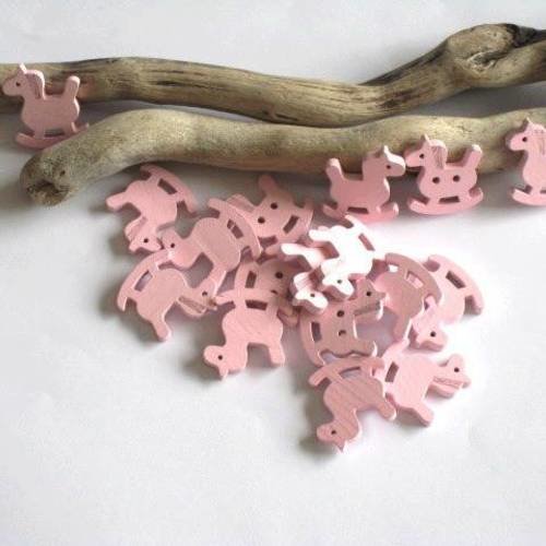 15 perles en bois cheval à bascule rose pour enfant 