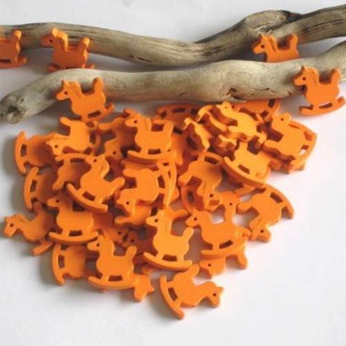 40 perles en bois cheval à bascule orange pour enfant 