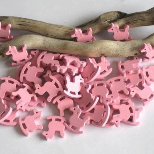 40 perles en bois cheval à bascule rose pour enfant 
