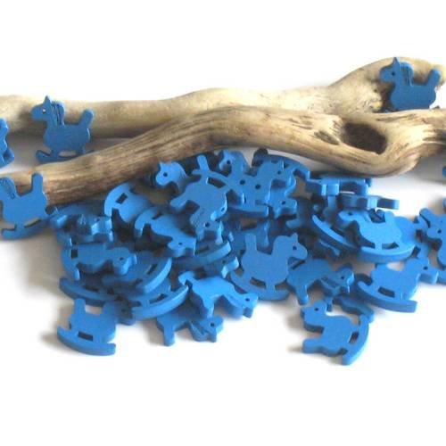 30 perles en bois cheval à bascule bleue pour enfant 