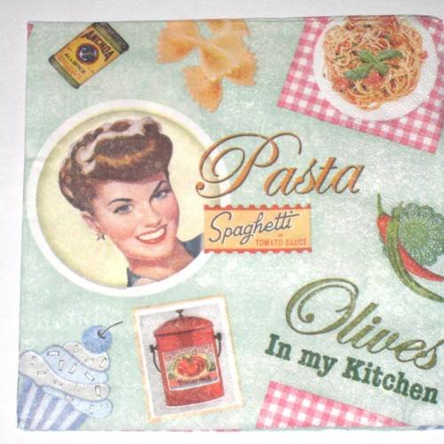 5 serviettes en papier cuisine vintage