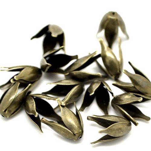 10 coupelles métal bronze fleurs 4 pétales 