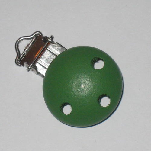 Pince clip attache tétine métal et bois verte 