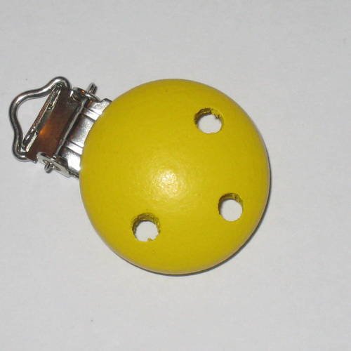 Pince clip attache tétine métal et bois jaune 