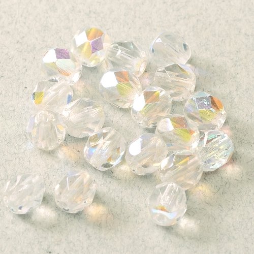 Lot 50 perles de facettes verre de boheme 4mm coloris crystal ab  00030/28701  - transparent avec reflets