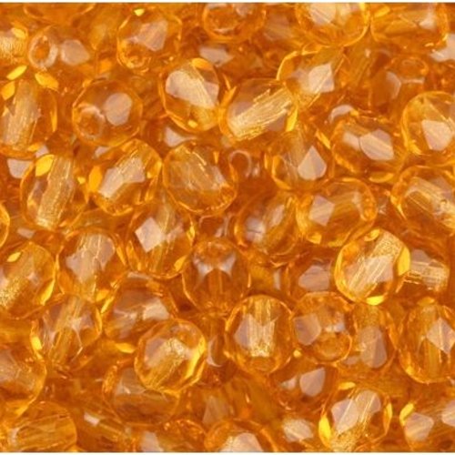 Lot 50 perles de facettes verre de boheme 4mm coloris topaz 10060 - orange